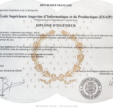Diplôme d'ingénieur ESAIP - Certification de Florian Coquereau