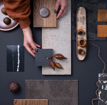 Moodboard of design references for an illustration of the Artful Interiors Coloring book