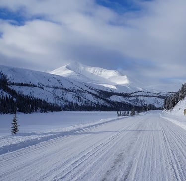 Fairbanks, AK - The white snowy roads blend in with the surroundings