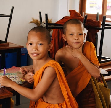 monk children in classroom