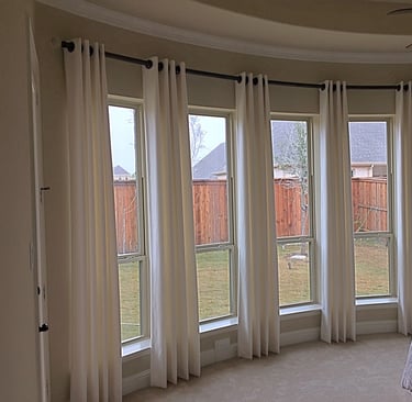 Grommet drapery curtains custom curved rod kasmir fabric