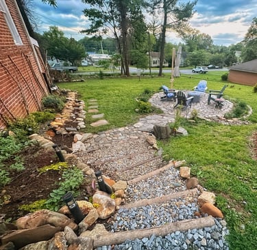 backyard stone stairs and fire pit 2123 rivermont