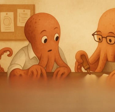 a couple of octopuss are sitting at a table