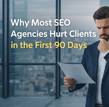 Business owner reviewing SEO report showing early ranking decline during the first 90 days of an SEO