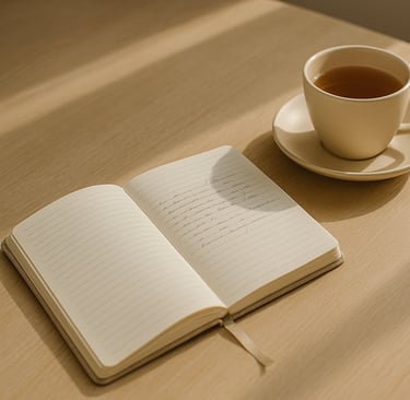a diary and a cup of tea