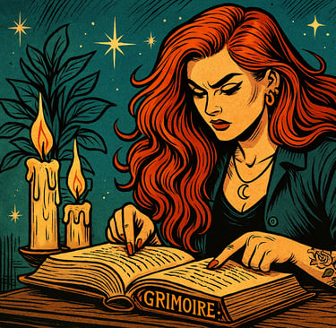 a woman reading a book in front of a candle