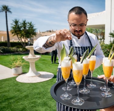 Chef finishing cocktails for a private event with personalized service