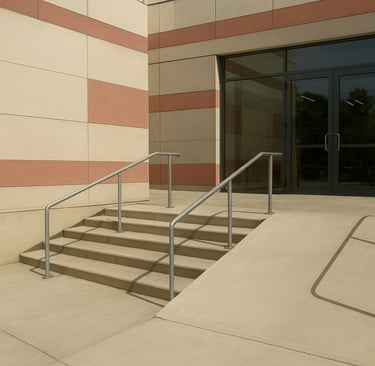 Entrée accessible moderne avec rampes