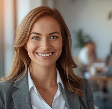 professional woman smiling at the camera in a boardroom