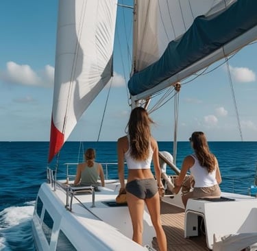 young people enjoying a catamar sail on the ocean