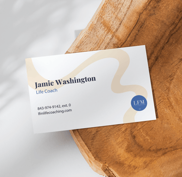 Mockup of LFM Life Coaching business card