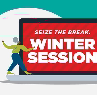 Illustration of a woman ice skating on a laptop