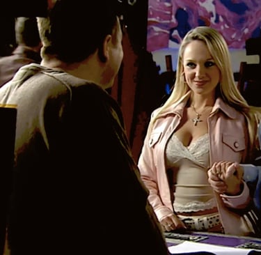 Nicky Ladanowski, Ricky Gervais and Les Dennis in BBC/HBO Comedy Extras