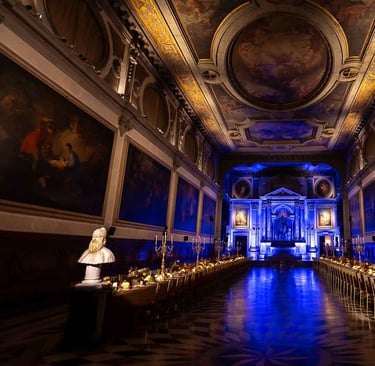 a long table with a bust bust busting a bust of a man