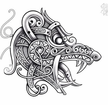 a tattoo style of a viking bear head