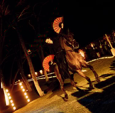 Corporate event at Villa El Rincon in Marbella featuring a live flamenco performance with horse riders.