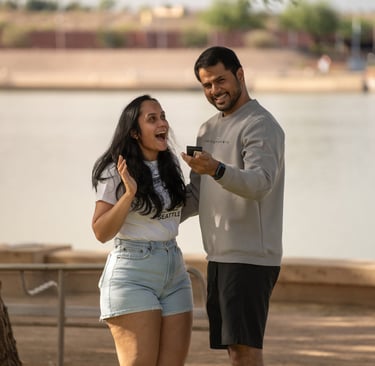 a man and woman surprise photoshoot