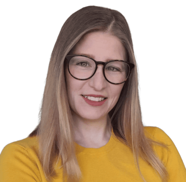 Megan Sorbie, administrative assistant at MortgageWell Cornwall, wearing glasses and a yellow shirt