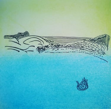 Una playa en tinta y acuarela