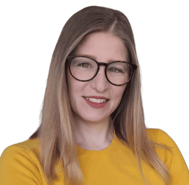 Megan Sorbie, administrative assistant at MortgageWell Cornwall, wearing glasses and a yellow shirt