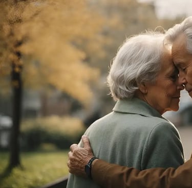 Älteres Paar in emotionalem Moment – Immobilienberatung für Eigentümer über 50 in Fürth.