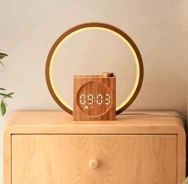 Wood grain Dreamegg sunrise alarm clock.