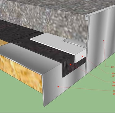 Balcony edge detail with aluminum T-Bar as finished edge.