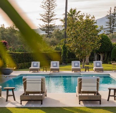 Main pool and gardens at Villa El Olivo, Marbella Golf Valley