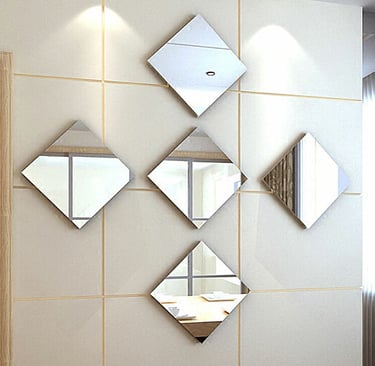 32PCS Mirror Tile Wall Stickers Mosaic Self Adhesive Bathroom Decor Back Square