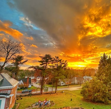 backyard sunset with carriage house and fire pit 2123 rivermont