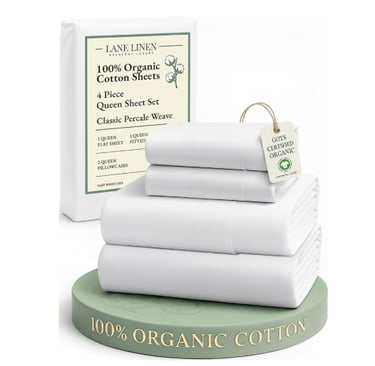 Lane Linen organic cotton percale sheets in white, GOTS certified and breathable.