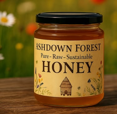 Jar of Ashdown Forest Honey on a table
