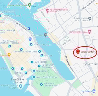 A map of Zadar, showing Garage parking