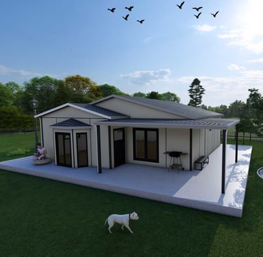 a dog is standing on a lawn with a dog in the yard