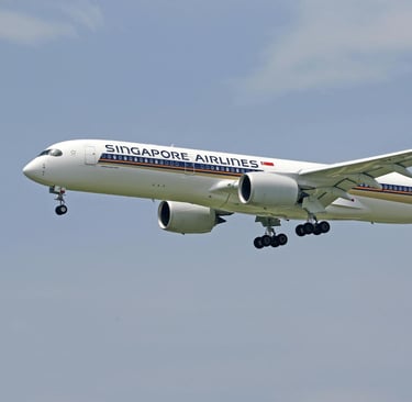 Singapore Airlines Airbus A350 in mid-flight against a clear sky
