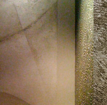 Two images depicting a luxurious grainy silver paint finish