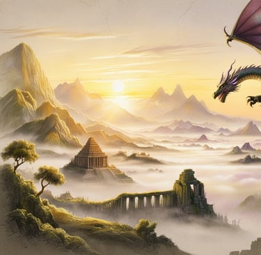 Humans battling a dragon with spears in prehistoric times