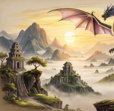 Fossilized dragon bones imagined in a rocky desert