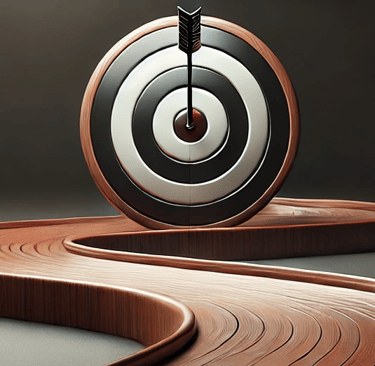 A strategic path leading to a target with an arrow, symbolizing goal-driven execution.