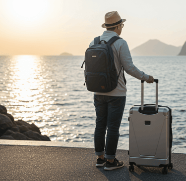 Traveler with Smart luggage with GPS tracking