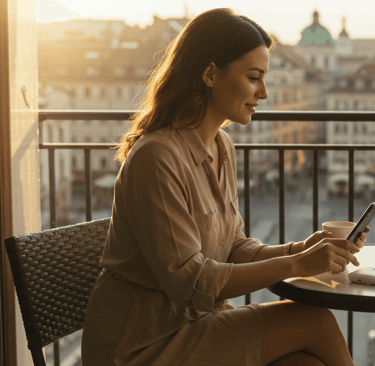 a woman sitting at a table with a laptop and a laptop