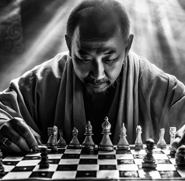 man plays chess very concentrated