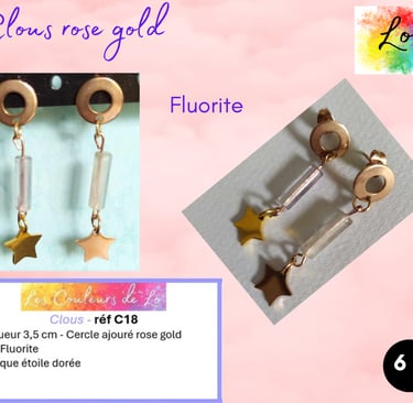 Boucles clous rose gold Fluorite étoile métal Les Couleurs de Lo