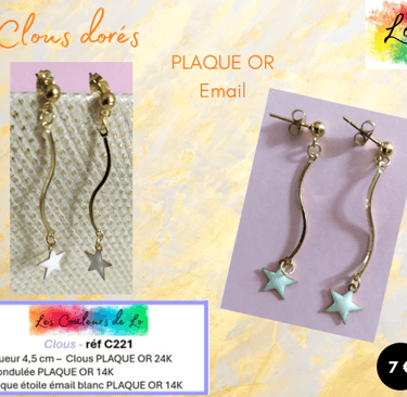 Clous d'oreille Plaqué or tige rigide Plaqué or étoile émail blanc Les Couleurs de Lo