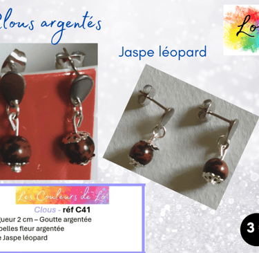 Boucles clous argentés Jaspe léopard Les Couleurs de Lo