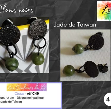 Boucles clous noirs Jade de Taïwan Les Couleurs de Lo