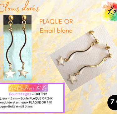 Boucles clous Plaqué or tige étoile émail blanc Les Couleurs de Lo