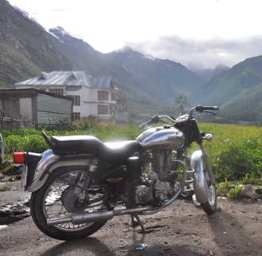 motorcycle in the sangla valley, himachal pradesh, India