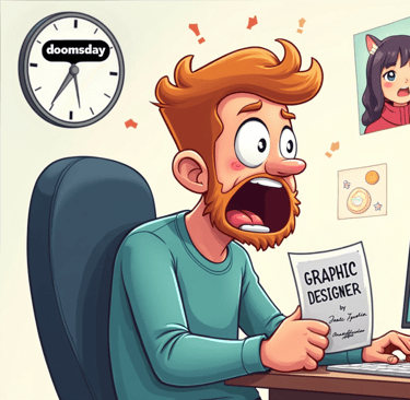 A cartoon image of a graphic designer in panic