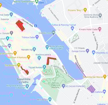 A map of Zadar, showing parking in Zone 3